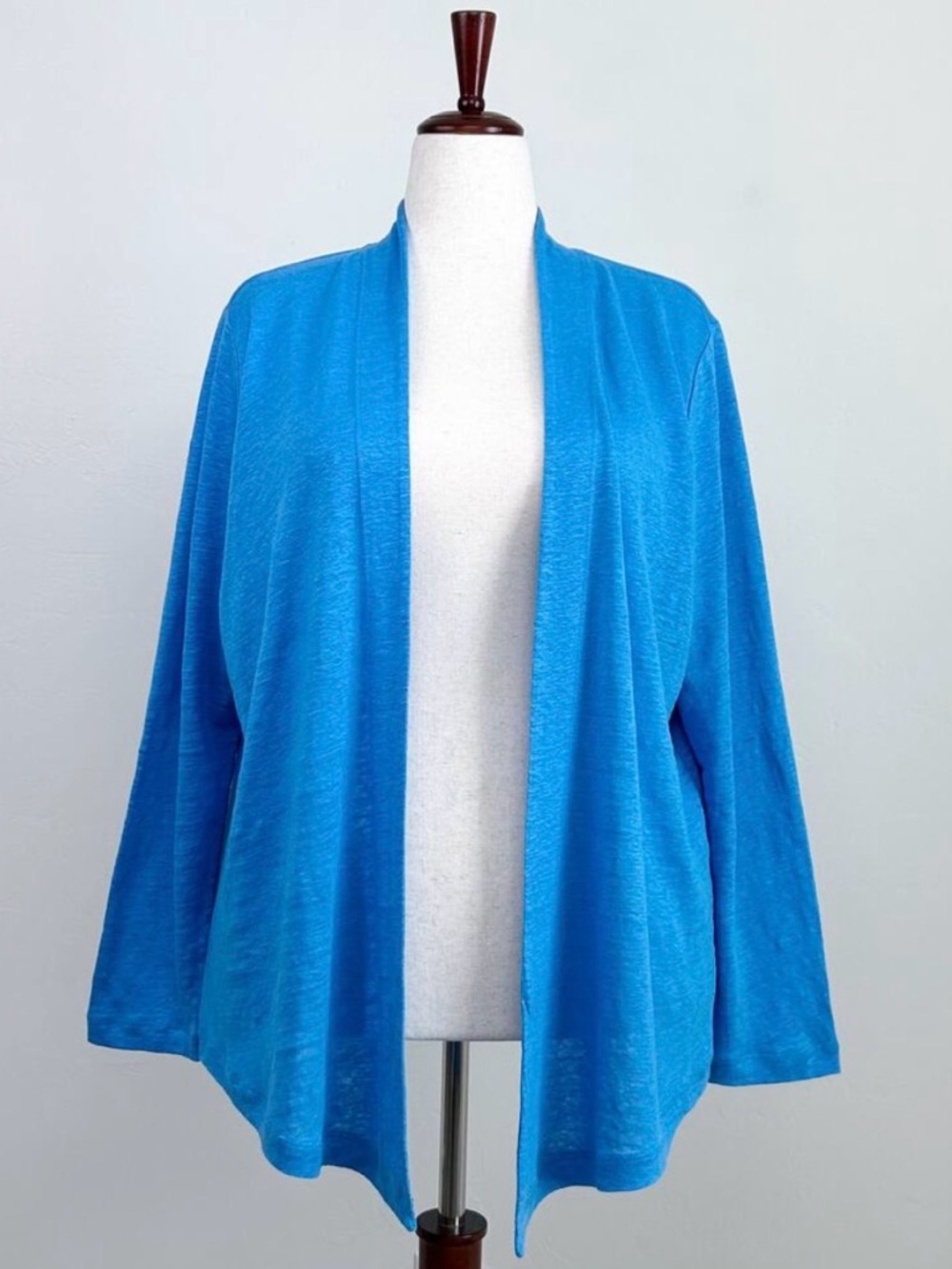 Chico's 100% Linen Aqua Blue Open Front Lightweight Long Sleeve Cardigan XL
